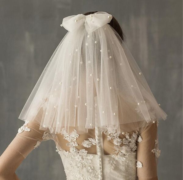 bridal veils 2t wedding veil short tulle bow with comb ivory pearls white bride accessories, Black
bridal veils 2t wedding veil short tulle bow with comb ivory pearls white bride accessories, Black