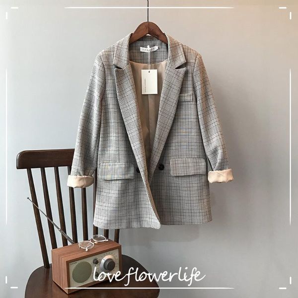 women's jackets cozok 2021 spring korean plaid suit coat loose casual yx0317, Black;brown
women's jackets cozok 2021 spring korean plaid suit coat loose casual yx0317, Black;brown