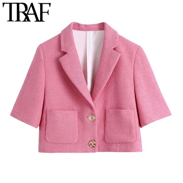 traf women fashion with pockets tweed blazers coat vintage notched collar short sleeve female outerwear chic 210826, White;black
traf women fashion with pockets tweed blazers coat vintage notched collar short sleeve female outerwear chic 210826, White;black