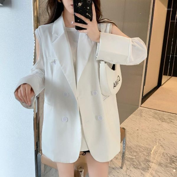 women's suits & blazers strapless hole blazer vest long sleeve shirts sets for women base shirt tank jacket coats 2pcs fashion outfit, White;black
women's suits & blazers strapless hole blazer vest long sleeve shirts sets for women base shirt tank jacket coats 2pcs fashion outfit, White;black