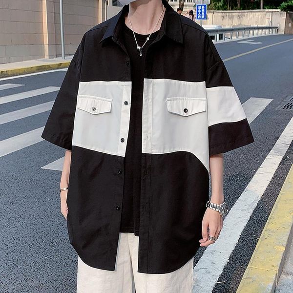 men's casual shirts summer short-sleeved shirt fashion color block man loose hip-hop men outdoor, White;black
men's casual shirts summer short-sleeved shirt fashion color block man loose hip-hop men outdoor, White;black