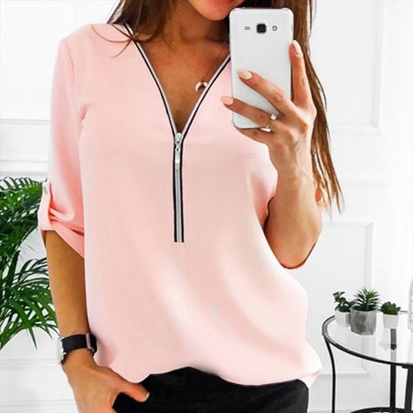 chiffon v collar women shirt zipper roll up long sleeves loose blusa feminina vestidos plus size 3xl, White
chiffon v collar women shirt zipper roll up long sleeves loose blusa feminina vestidos plus size 3xl, White