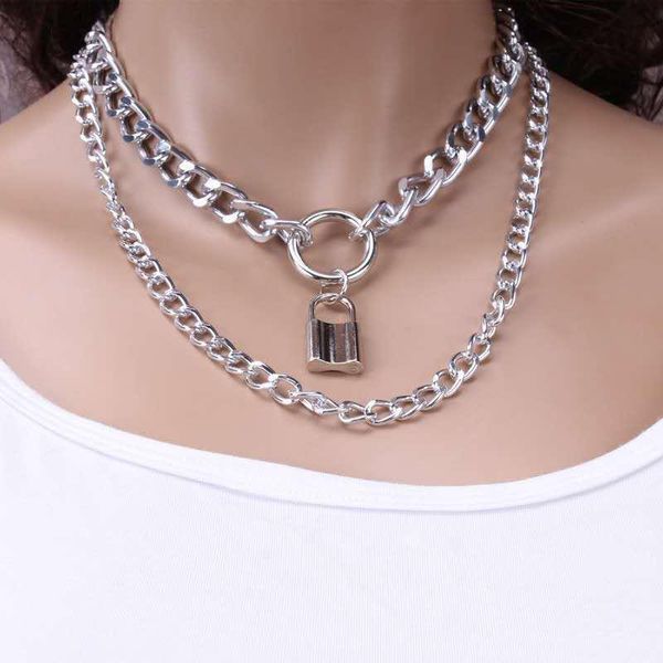 chains fashion geometric lock necklace women's simple multilayer golden short pendant, Silver
chains fashion geometric lock necklace women's simple multilayer golden short pendant, Silver