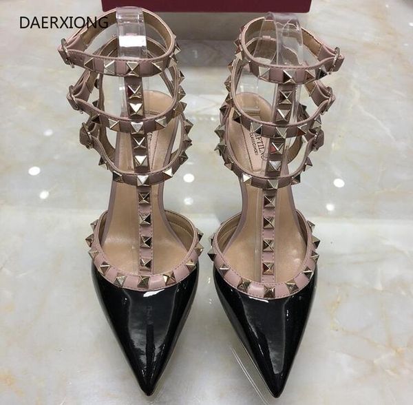 dress shoes rivet pointed high heels classic leather strap stiletto shallow toe sandals women wedding with v 34-44, Black
dress shoes rivet pointed high heels classic leather strap stiletto shallow toe sandals women wedding with v 34-44, Black