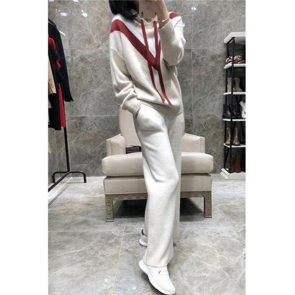 real elastic waist full pattern winter cashmere suit fashion loose wool hooded sweater and wide leg pants 2-piece set women's two piece, White
real elastic waist full pattern winter cashmere suit fashion loose wool hooded sweater and wide leg pants 2-piece set women's two piece, White