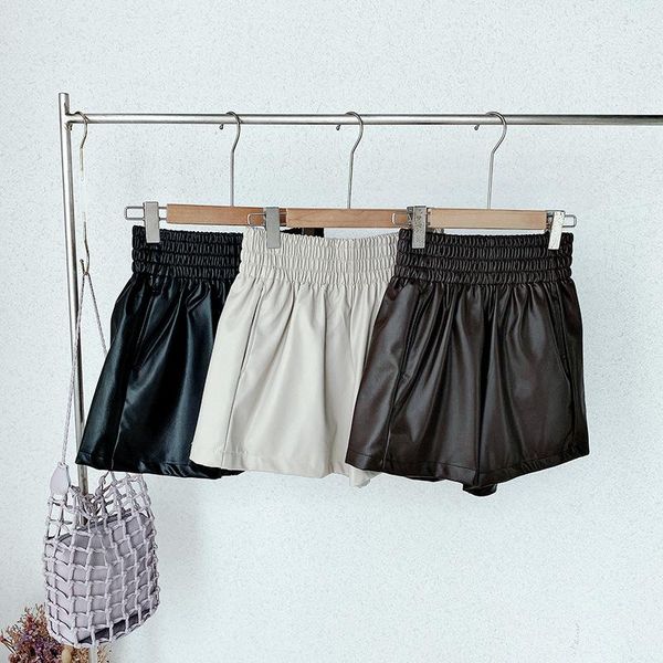 women's shorts high waist vintage pu short pants women casual streetwear elastic pockets bottom female chic wide leg, White;black
women's shorts high waist vintage pu short pants women casual streetwear elastic pockets bottom female chic wide leg, White;black