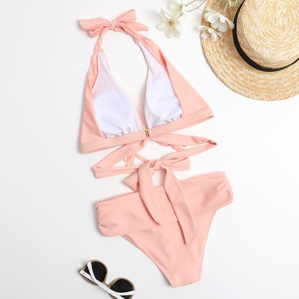 women's swimwear pink gathered bikini pleated high waist drawstring bow tie push up halter muticolor tankini summer bathing suit, White;black
women's swimwear pink gathered bikini pleated high waist drawstring bow tie push up halter muticolor tankini summer bathing suit, White;black
