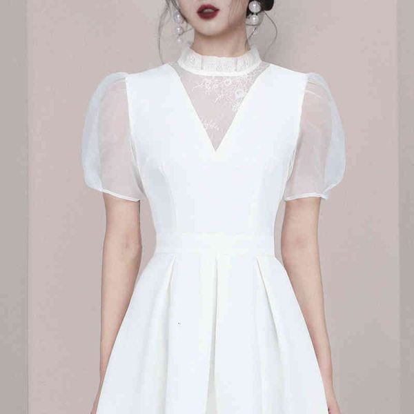 casual dresses new arrvials office lady stand neck chiffon puff short sleeves mesh lace patchwork women party mini dress white kv6, Black;gray 
casual dresses new arrvials office lady stand neck chiffon puff short sleeves mesh lace patchwork women party mini dress white kv6, Black;gray