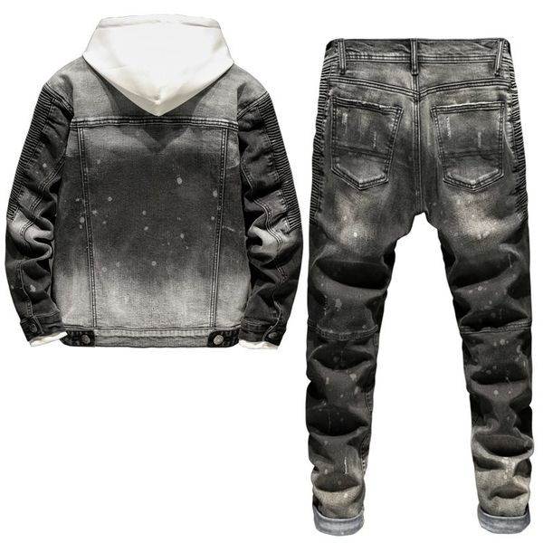 men's tracksuits occasional motorcyclist streetwear sets two pieces with loose zipper jacket from vintage denim distressed men's j, Gray
men's tracksuits occasional motorcyclist streetwear sets two pieces with loose zipper jacket from vintage denim distressed men's j, Gray