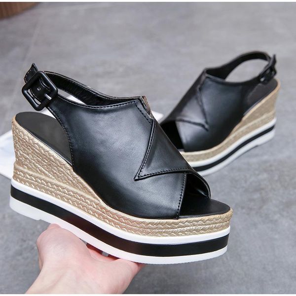 sandals women's wedge high heels platform shoes summer thick bottom ladies buckle back strap pu leather peep toe footwear nice, Black
sandals women's wedge high heels platform shoes summer thick bottom ladies buckle back strap pu leather peep toe footwear nice, Black