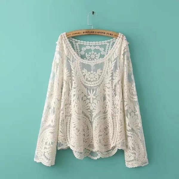 women's blouses & shirts loose lace hollow out women t-shirts long-sleeved casual all match female pulls tees, White
women's blouses & shirts loose lace hollow out women t-shirts long-sleeved casual all match female pulls tees, White