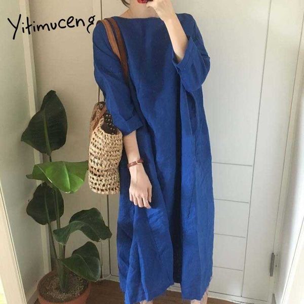 yitimuceng midi dresses women summer oversize sundress unicolor gray blue yellow korean fashion loose waist o-neck dress 210601, Black;gray
yitimuceng midi dresses women summer oversize sundress unicolor gray blue yellow korean fashion loose waist o-neck dress 210601, Black;gray