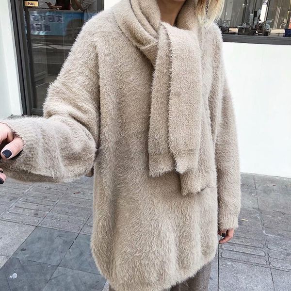 female gray khaki warm sweater women autumn winter thick mink cashmere pullover 2021 fashion clothes scarf pull femme women's sweaters, White;black
female gray khaki warm sweater women autumn winter thick mink cashmere pullover 2021 fashion clothes scarf pull femme women's sweaters, White;black