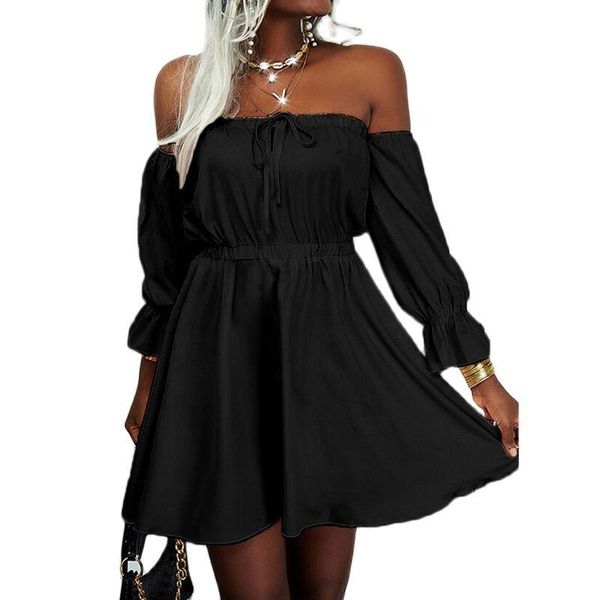 casual dresses women solid color short-sleeve one-neck high-waisted dress for autumn ladies fashion splice off shoulder mini vestidos, Black;gray
casual dresses women solid color short-sleeve one-neck high-waisted dress for autumn ladies fashion splice off shoulder mini vestidos, Black;gray