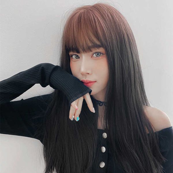 wig female gradual change pink long straight hair black natural air bangs head cover
wig female gradual change pink long straight hair black natural air bangs head cover