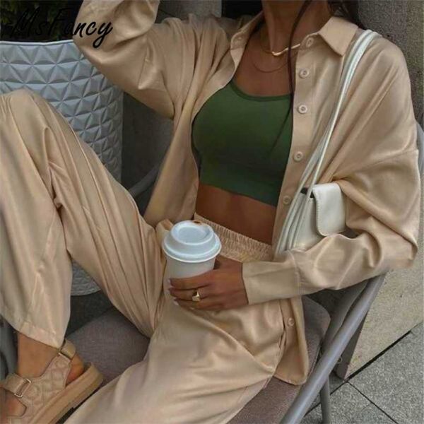 msfancy summer pant sets women long sleeve shirt elastic wait wide leg trousers 2 pieces female casual outfit 211105, White
msfancy summer pant sets women long sleeve shirt elastic wait wide leg trousers 2 pieces female casual outfit 211105, White