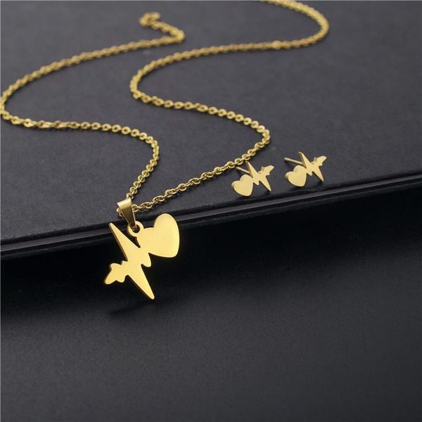 earrings & necklace stainless steel gold color heartbeat necklaces women valentines high polished heart jewelry set friendship, Silver
earrings & necklace stainless steel gold color heartbeat necklaces women valentines high polished heart jewelry set friendship, Silver