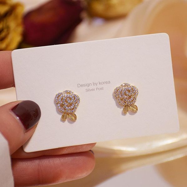 stud exquisite beautiful rose flower earrings for women designer creativity luxury jewelry s925 needle zircon, Golden;silver
stud exquisite beautiful rose flower earrings for women designer creativity luxury jewelry s925 needle zircon, Golden;silver
