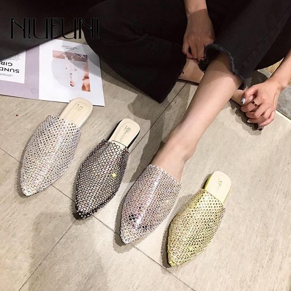 2021 sweet flat diamond women's shoes small pointed toes shiny ladies half slippers comfortable sandals for outer wear, Black
2021 sweet flat diamond women's shoes small pointed toes shiny ladies half slippers comfortable sandals for outer wear, Black
