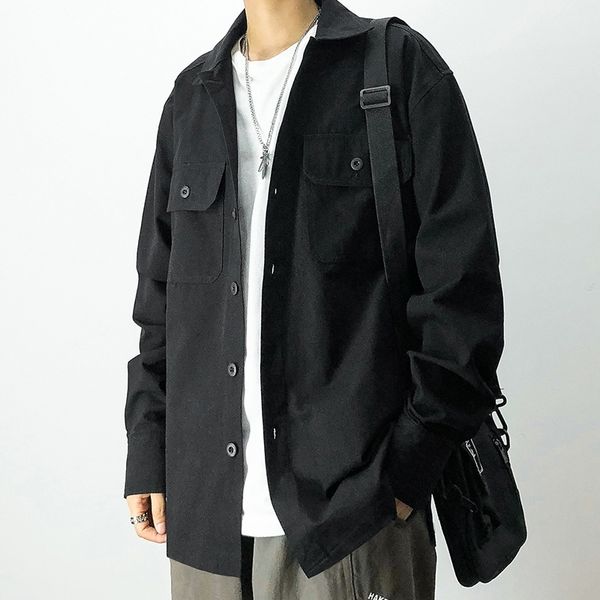 spring and autumn solid color korean men's fashion casual loose with long sleeved shirt, White;black
spring and autumn solid color korean men's fashion casual loose with long sleeved shirt, White;black