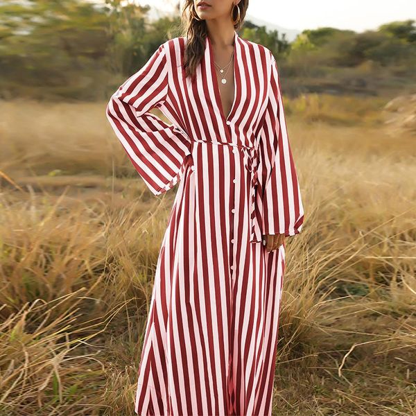 women's swimwear long striped swimsuit cover ups buttons beach dress women summer kaftan sleeve up wear bathing suit, White;black
women's swimwear long striped swimsuit cover ups buttons beach dress women summer kaftan sleeve up wear bathing suit, White;black