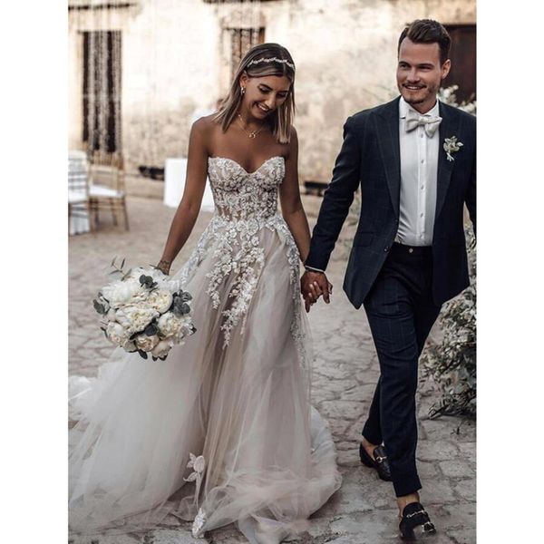 wedding dresses flower appliques lace boho sweetheart bohemian bridal gowns vestido de noiva tulle tutu a line robe de mariee, White
wedding dresses flower appliques lace boho sweetheart bohemian bridal gowns vestido de noiva tulle tutu a line robe de mariee, White