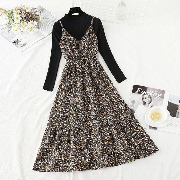 vintage floral sling two pieces suit women dress autumn winter half high collar knitted sweater + ruffles corduroy vestido casual dresses, Black;gray
vintage floral sling two pieces suit women dress autumn winter half high collar knitted sweater + ruffles corduroy vestido casual dresses, Black;gray
