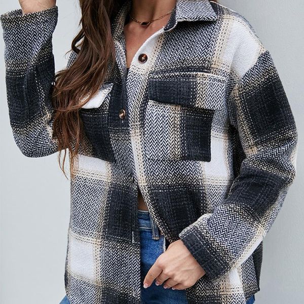 women's wool & blends fashion plaid shirt women jackets turn-down collar autumn loose warmth thick shirts coat streetwear female outwea, Black
women's wool & blends fashion plaid shirt women jackets turn-down collar autumn loose warmth thick shirts coat streetwear female outwea, Black