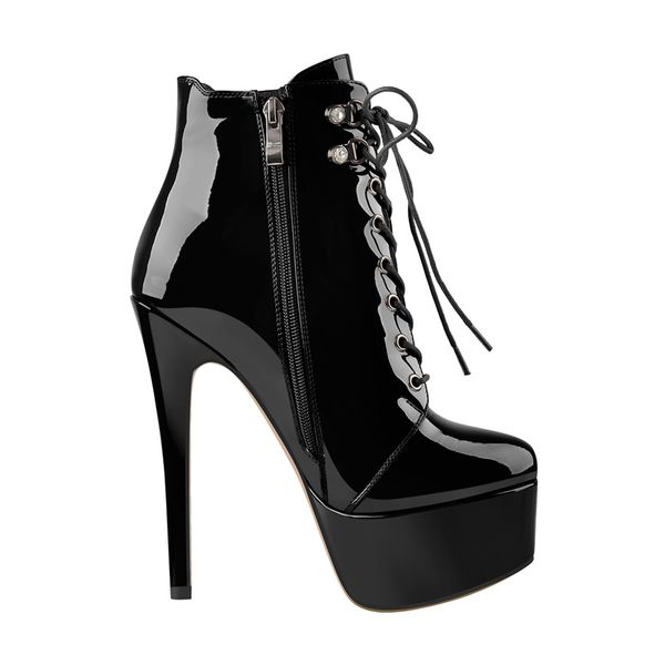 winter womens platform ankle booties thin high heels lace up patent leather shoes zipper fashion, Black
winter womens platform ankle booties thin high heels lace up patent leather shoes zipper fashion, Black