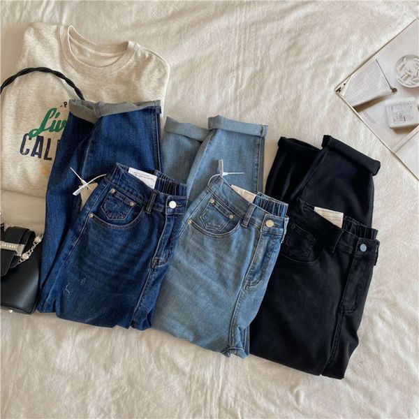 autumn version water washed elastic high waist back women's pants, Blue 
autumn version water washed elastic high waist back women's pants, Blue