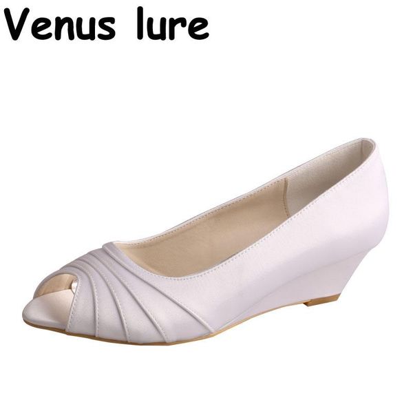 lady wedge heel shoes white satin low bridal peep toe women pumps dress, Black
lady wedge heel shoes white satin low bridal peep toe women pumps dress, Black