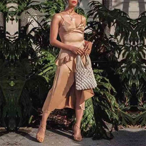 summer women satin slip dress spaghetti strap split ruffle silk midi 210513, Black;gray
summer women satin slip dress spaghetti strap split ruffle silk midi 210513, Black;gray