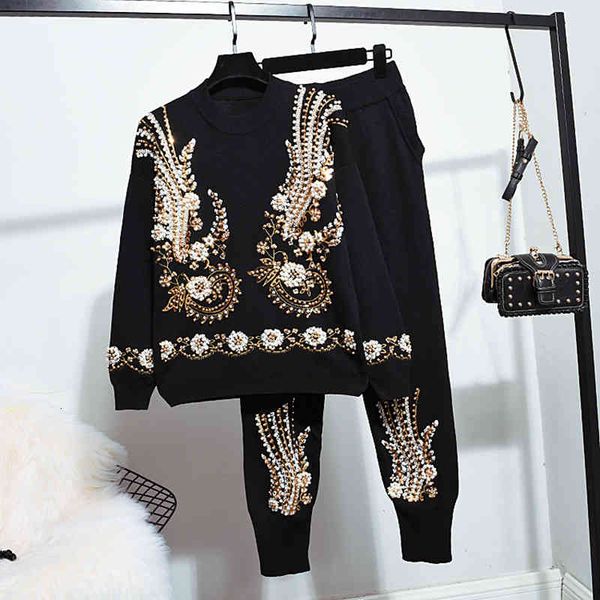 pant manual beading embroidery knitted tracksuit set women gray black long sleeve sweater pants outfits loose casual knit suit female, White
pant manual beading embroidery knitted tracksuit set women gray black long sleeve sweater pants outfits loose casual knit suit female, White