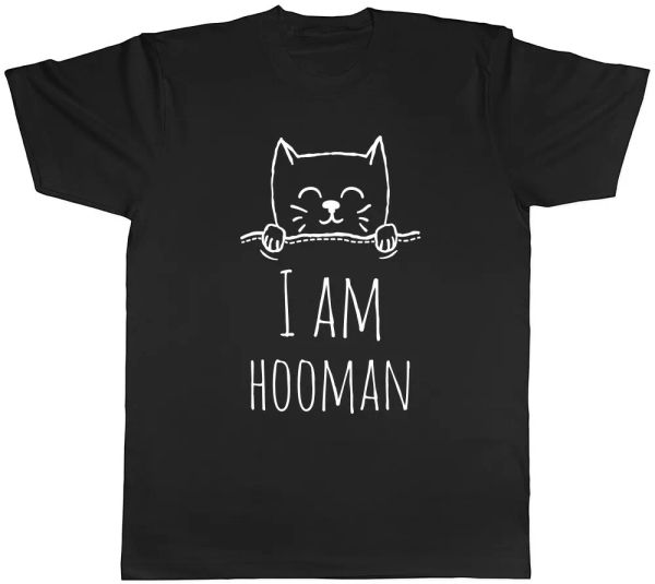 Cat I am Hooman Mens T-Shirt Tee, White;black