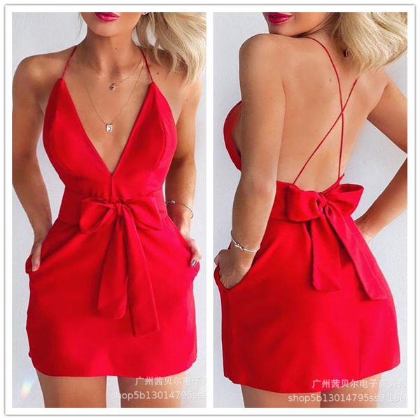 ethnic clothing wepbel women strap mini dress ladies summer elegant sleeveless deep v neck halter bowknot party evening, Red 
ethnic clothing wepbel women strap mini dress ladies summer elegant sleeveless deep v neck halter bowknot party evening, Red