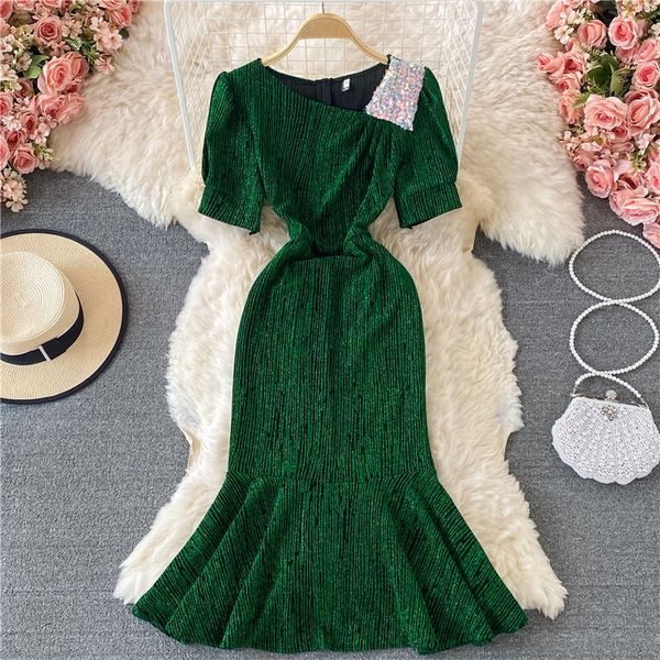 green/brown/black sequin party midi dress women summer skew collar short sleeve high waist vintage mermaid vestidos female 2021swimwear bath, Black;gray
green/brown/black sequin party midi dress women summer skew collar short sleeve high waist vintage mermaid vestidos female 2021swimwear bath, Black;gray