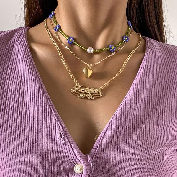 pendant necklaces trend gold layered heart necklace for women bead daisy choker fashion letter female neck jewelry, Silver
pendant necklaces trend gold layered heart necklace for women bead daisy choker fashion letter female neck jewelry, Silver