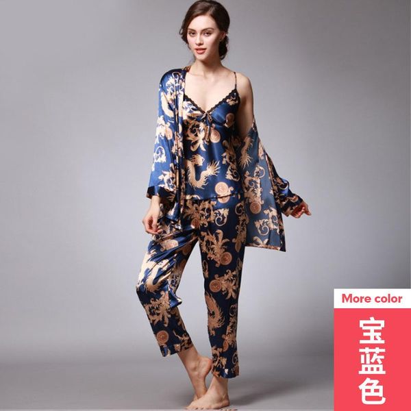 three-piece silk pajamas women's spring and summer dragon robe printed ice home service suit sleepwear, Black;red
three-piece silk pajamas women's spring and summer dragon robe printed ice home service suit sleepwear, Black;red