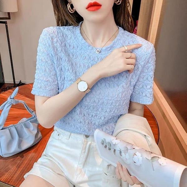 women's t-shirt ladies spring and summer loose hollow short sleeve knit, White
women's t-shirt ladies spring and summer loose hollow short sleeve knit, White