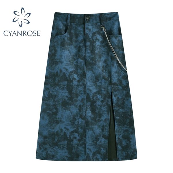 women's tie dye skirts for ladies streetwear high waist a-line chain split design buttoms mujer trendy gothic punk retro 210430, Black
women's tie dye skirts for ladies streetwear high waist a-line chain split design buttoms mujer trendy gothic punk retro 210430, Black