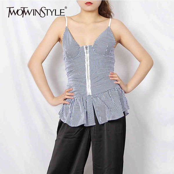 vintage striped women shirt v neck sleeveless spaghetti strap tunic patchwork ruffle blouse female summer 210524, White
vintage striped women shirt v neck sleeveless spaghetti strap tunic patchwork ruffle blouse female summer 210524, White