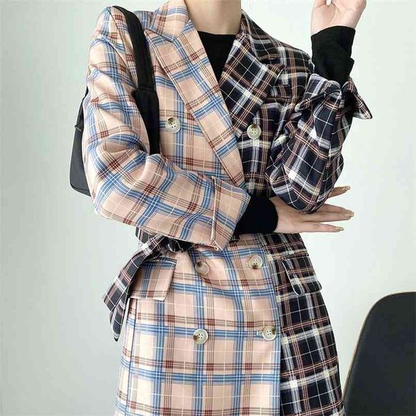 autumn and winter women's jacket casual plaid double-breasted belt decorative 210430, White
autumn and winter women's jacket casual plaid double-breasted belt decorative 210430, White