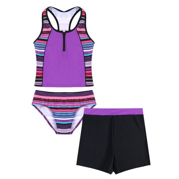girls swimsuits bathing suit tankini set shorts stripped bikini bottom scoop neckline tank with front zipper kids beachwear clothing set, White
girls swimsuits bathing suit tankini set shorts stripped bikini bottom scoop neckline tank with front zipper kids beachwear clothing set, White