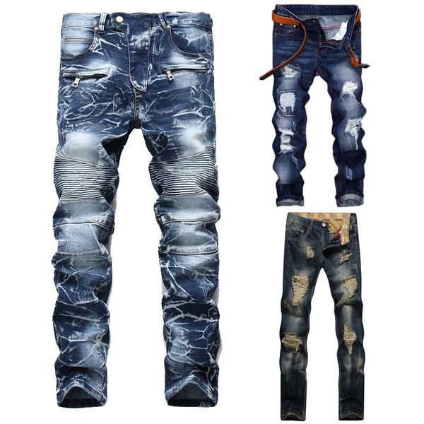 men's jeans shzq men casual ripped washed straight slim pleated motorcycle biker pants male denim trousers plus siz, Blue
men's jeans shzq men casual ripped washed straight slim pleated motorcycle biker pants male denim trousers plus siz, Blue