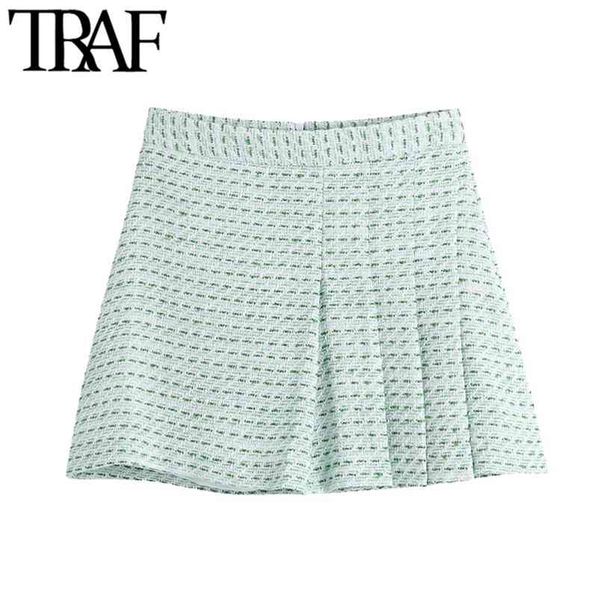 women chic fashion pleated tweed check mini skirt vintage high waist back zipper female skirts mujer 210507, Black
women chic fashion pleated tweed check mini skirt vintage high waist back zipper female skirts mujer 210507, Black