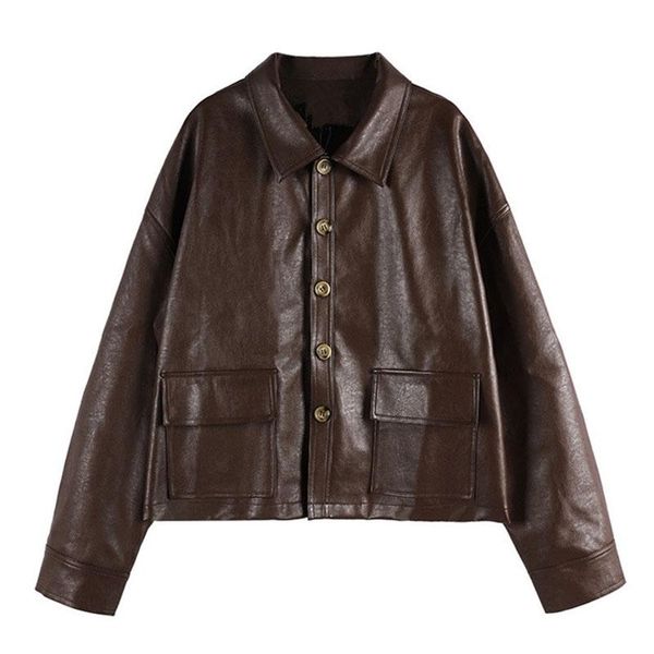 women's leather & faux 2021 brown pu short jackets women long sleeve lapel button jacket coat with pockets spring autumn outerwear fema, Black
women's leather & faux 2021 brown pu short jackets women long sleeve lapel button jacket coat with pockets spring autumn outerwear fema, Black