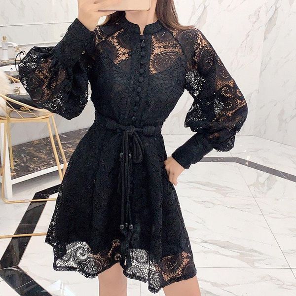 casual dresses hollow lace dress women black/beige lantern sleeve single-breasted stand collar above knee tassel belt, Black;gray
casual dresses hollow lace dress women black/beige lantern sleeve single-breasted stand collar above knee tassel belt, Black;gray