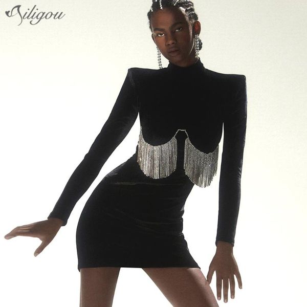 casual dresses ailigou 2021 fall women's designer diamond tassel full sleeve black nightclub dress mini celebrity party vestido, Black;gray
casual dresses ailigou 2021 fall women's designer diamond tassel full sleeve black nightclub dress mini celebrity party vestido, Black;gray
