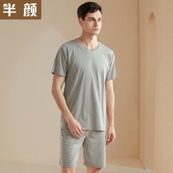 sleepwear fashion pajamas men's lanjing modal cotton short sleeve shorts can be worn as household clothes, Black;brown
sleepwear fashion pajamas men's lanjing modal cotton short sleeve shorts can be worn as household clothes, Black;brown