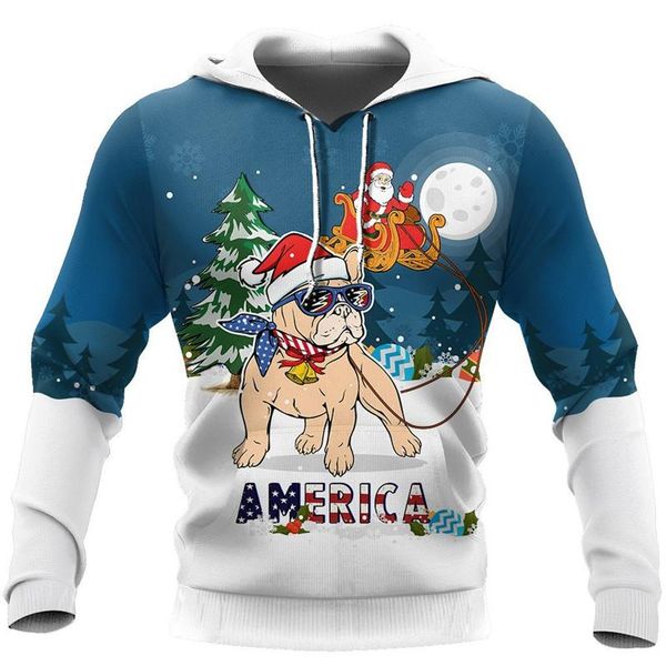 women's hoodies & sweatshirts the most fashionable santa claus and sled dog 3d fishing printed casual shirt autumn men's zipper h, Black